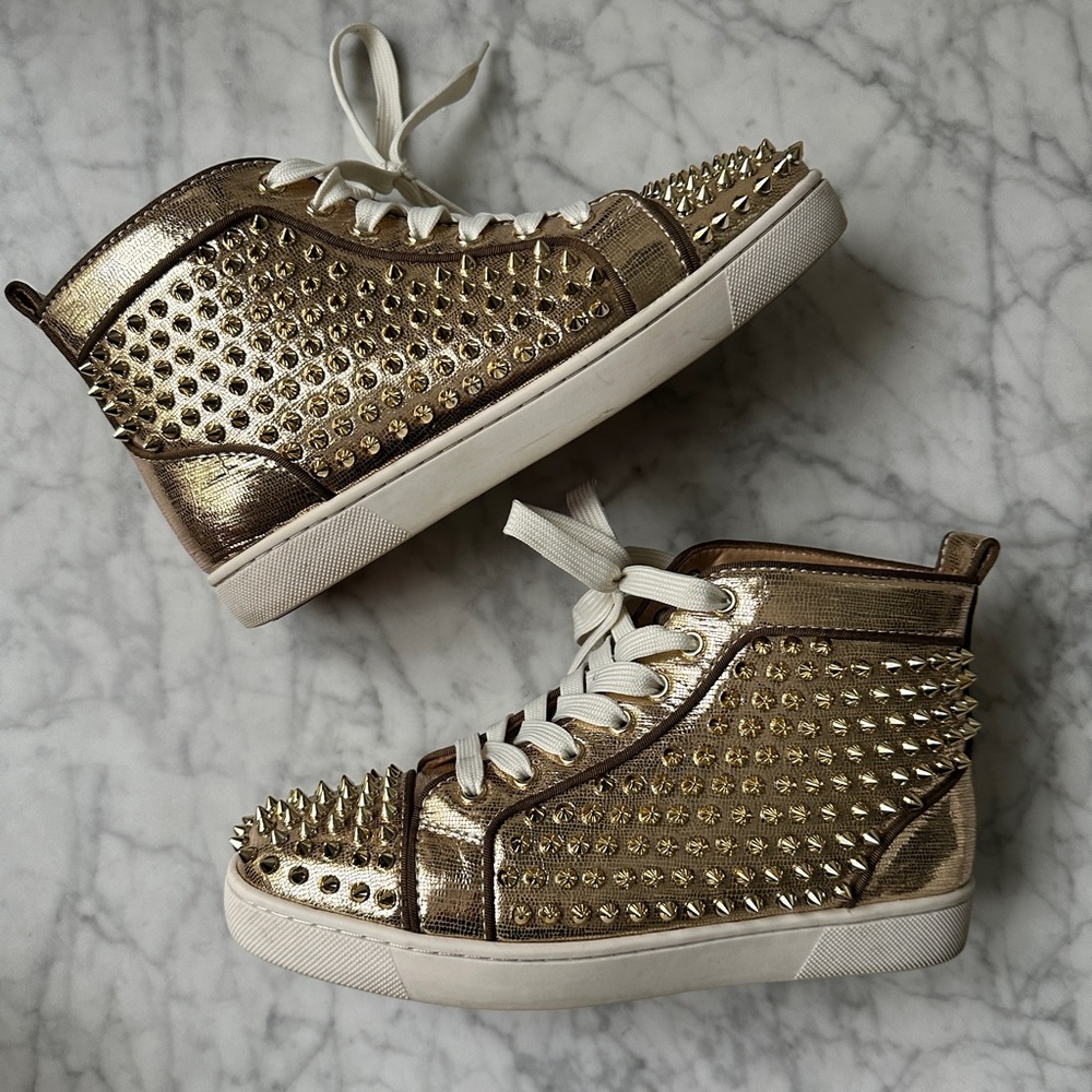 EUC Christian Louboutin Louis Spikes Gold Sneakers Size 40